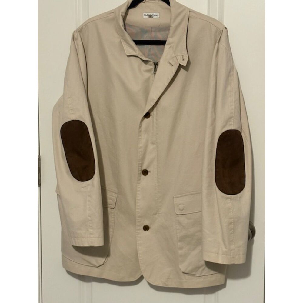 Bullock Jones Jacket Mens Medium Zip Button Elbow Patches 100% Cotton Pockets